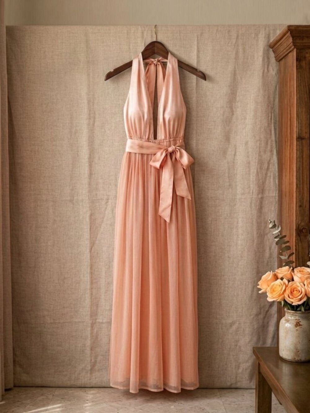 NWT Asos petal pink semi sheer halter maxi dress